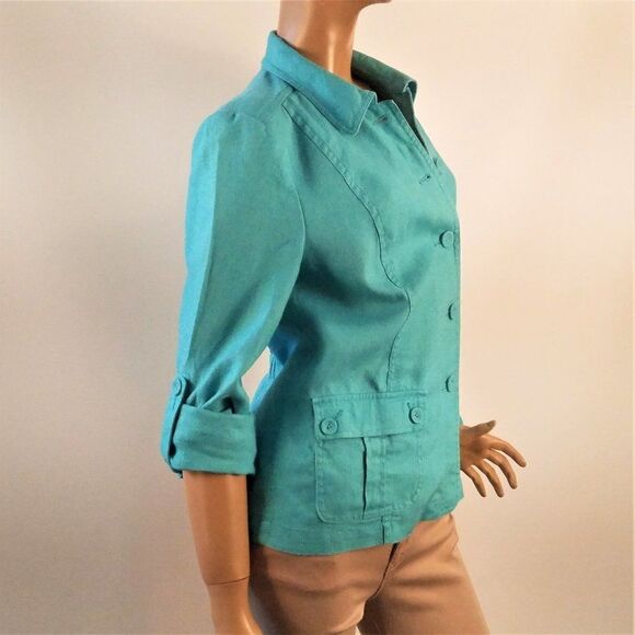 Turquoise Blue Linen Jacket Charter Club - Picture 2 of 10